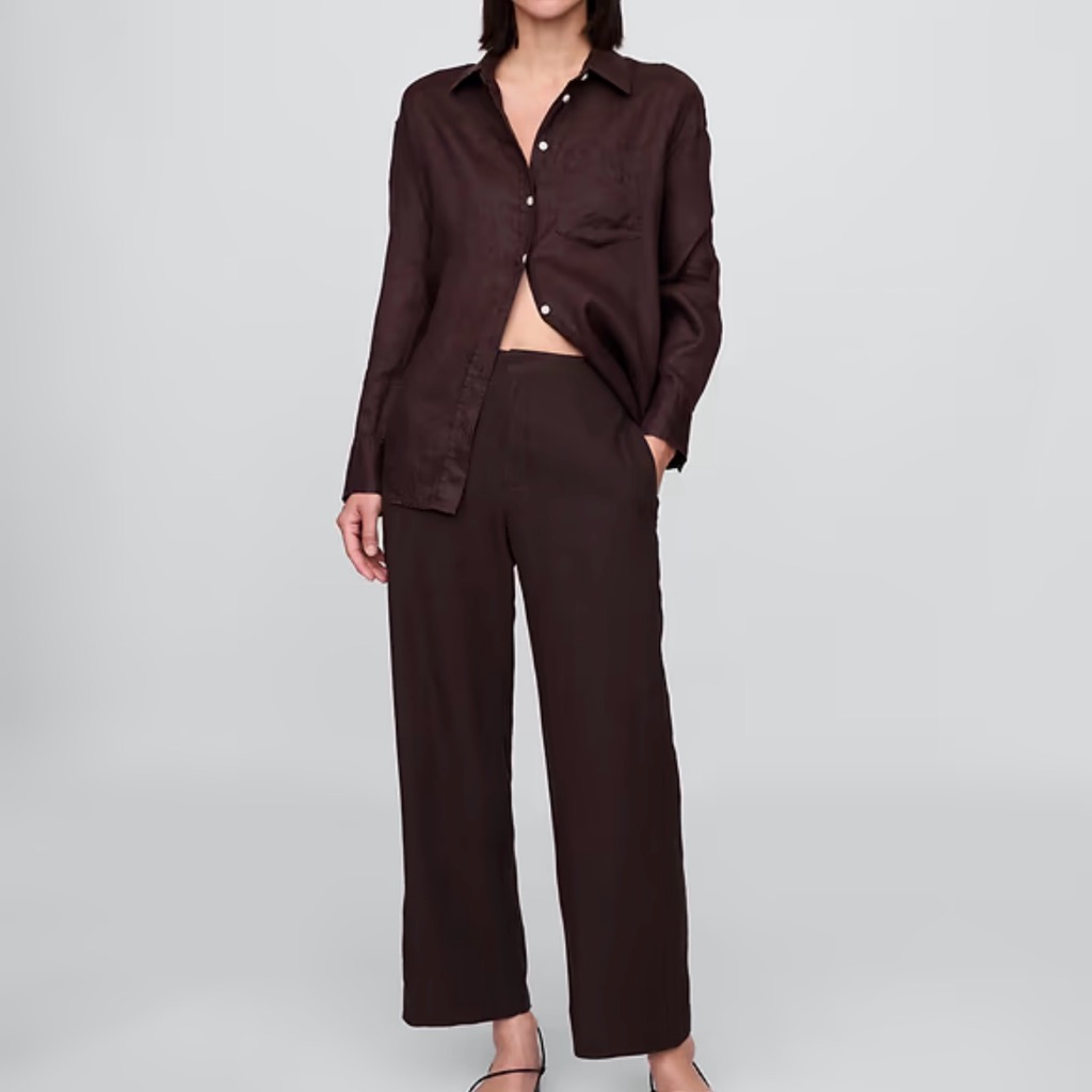 Gap Linen-Blend Relaxed Straight Ankle Pants Sz 8